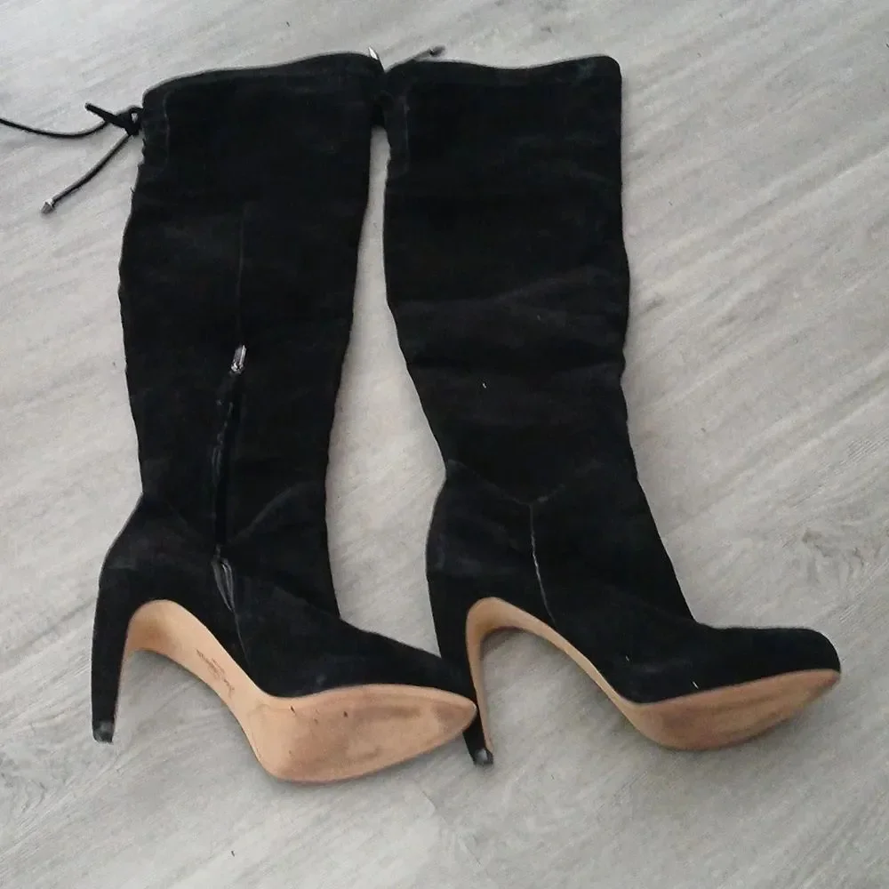 Sam Edelman super soft suede over the knee black heeled boots Sz 9.5